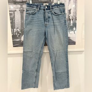 Zara Ankle Length Straight Leg Light Wash Distressed Denim Jeans | 6 / 28